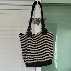 THE SAK Striped Black and Cream Crochet Tote Bag - Women's Shoulder Bag